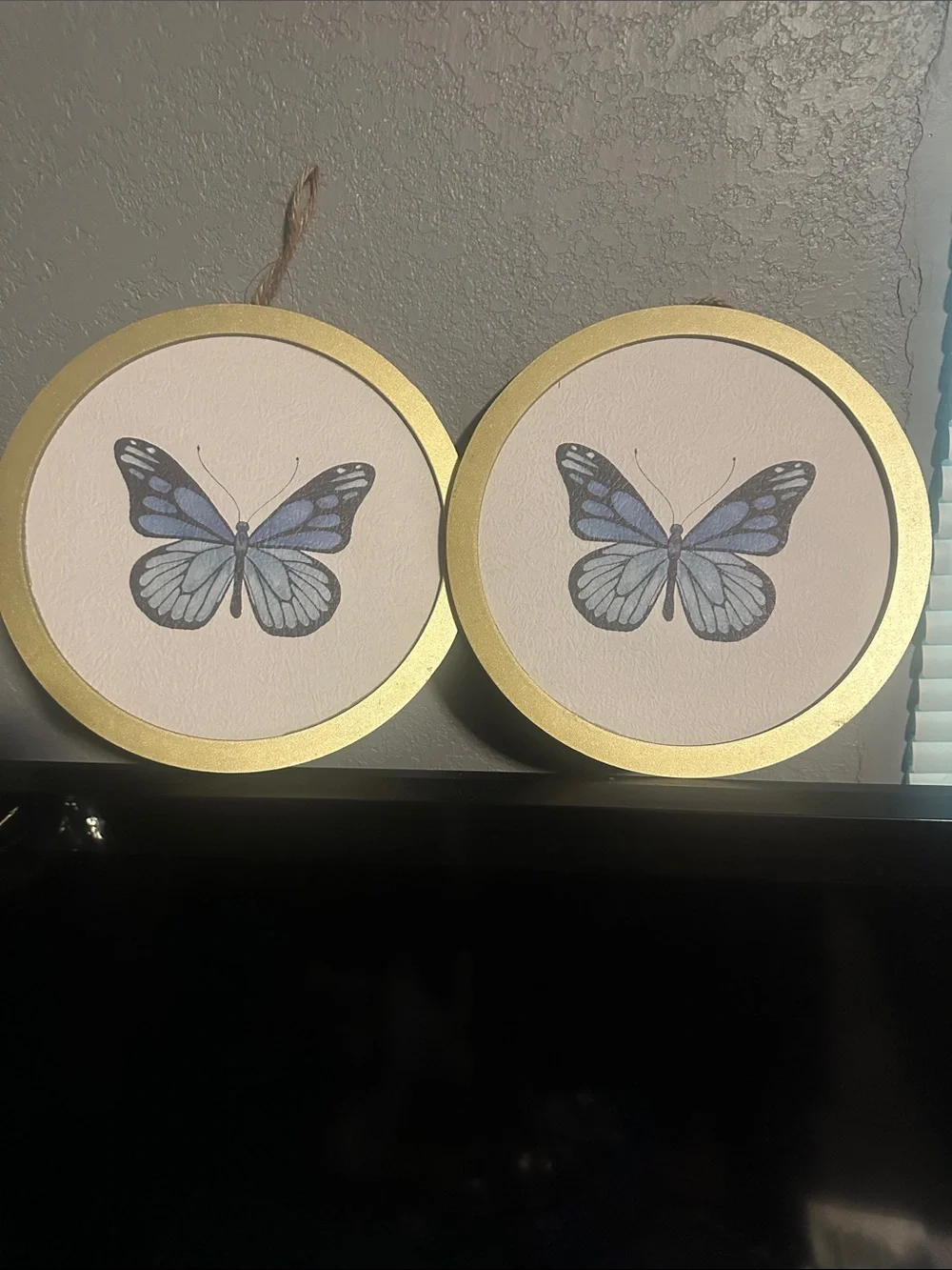 Blue Butterfly Gold-Trim Round Wall Art by truLIVING
